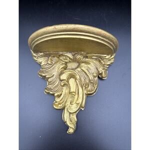 Vintage MCM Hollywood Regency Wood Floral Gilt Wall Sconce Shelf EUC 7” X 8”